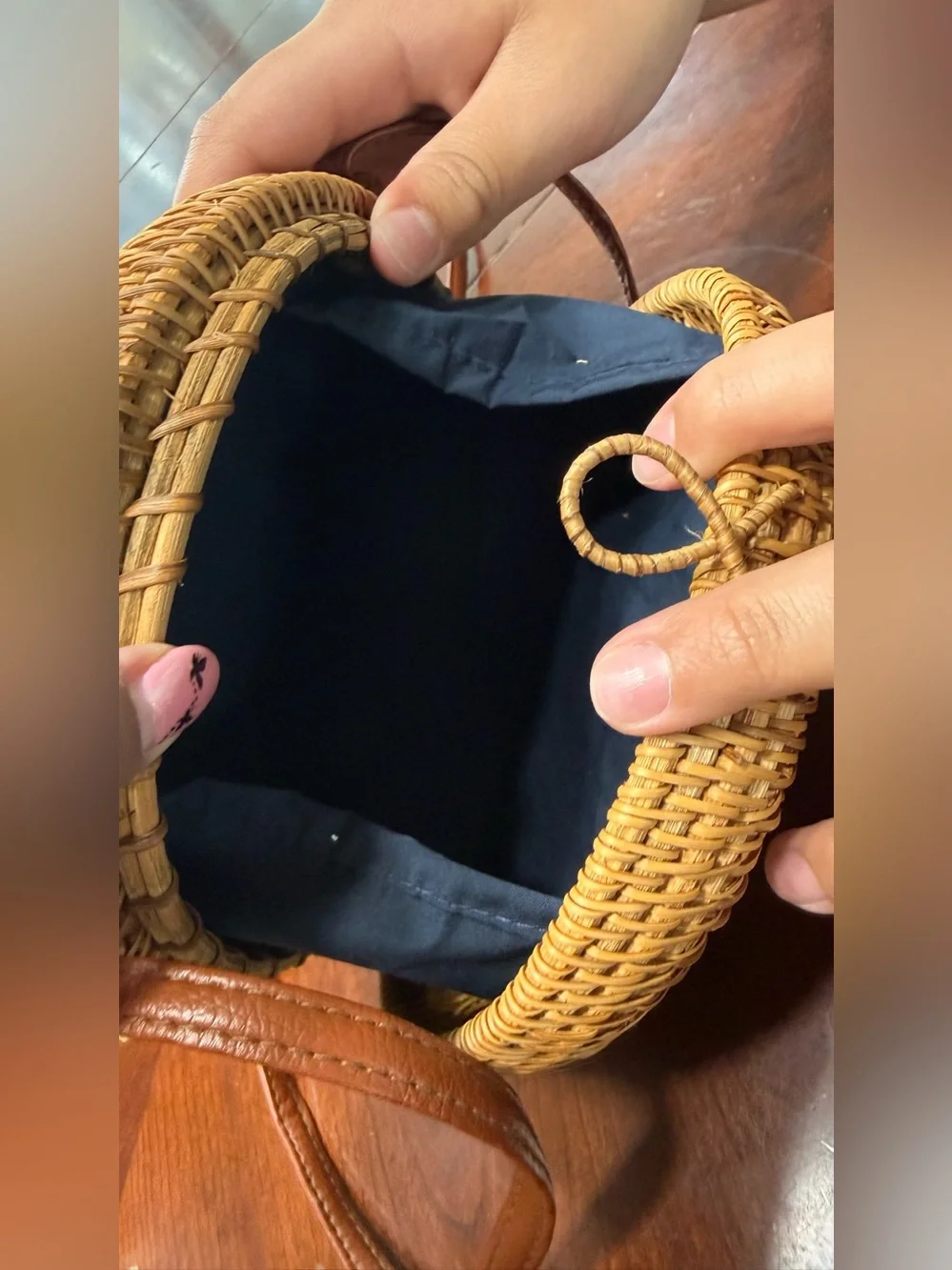 Woven Round Crossbody Bag - Brown